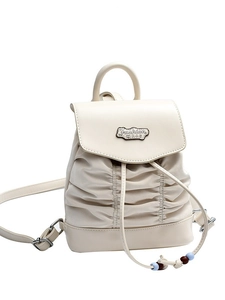 Creamy white ruched drawstring backpack with adjustable straps and front flap detail