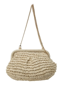 French vintage straw woven doctor bag with gold chain strap for summer beach vacation