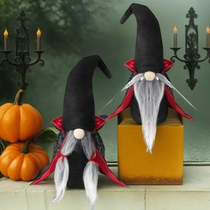 Halloween vampire gnome plush set with black hats and pumpkins for festive home decoration