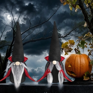Halloween vampire gnomes set on stone surface with a spooky forest and moon background