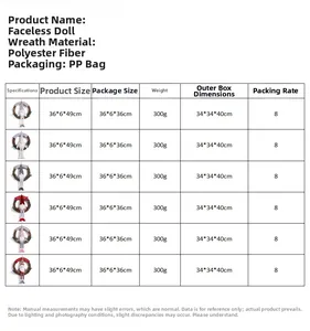 Detail specifications and polyester material info for Christmas gnome wreath hanging decors