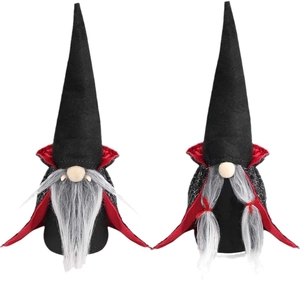 Halloween vampire gnome plush set with black hats and red capes for festive decoration