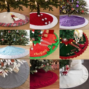 Festive Christmas Tree Skirt Round Knitted Faux Fur Burlap Santa Elf Snowflake Holiday Home Party Decor Ornament
