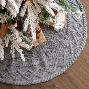 Falda de Árbol de Navidad Tejida Gris Patrón de Ocho y Diamante Cubierta de Base de Árbol Redonda Decoración de Navidad Estilo Nórdico