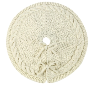 Gonna per albero di Natale in maglia a trecce bianco crema con fiocchi decorativi