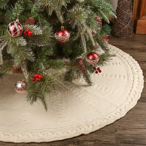 60 inch cream white chunky knit Christmas tree skirt with diamond pattern textures