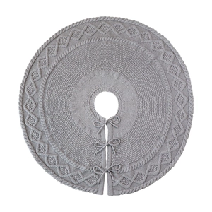 Falda para árbol de Navidad gris de 91cm en punto trenzado con lazos decorativos rústicos