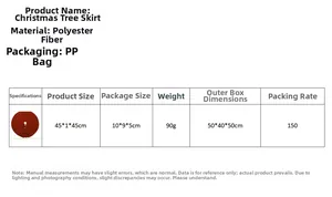 Detailed size chart for a 45cm red knitted Christmas tree skirt made of polyester