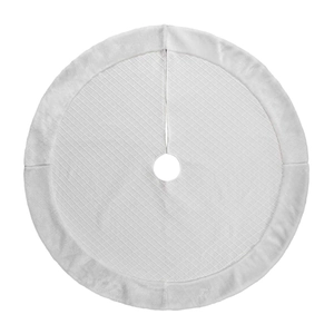 60-inch white knitted Christmas tree skirt with plush faux fur trim and quilted texture