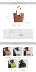 Tableau des tailles et variantes de couleurs du sac cabas tissé en cuir PU