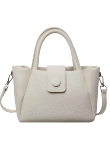 White lychee pattern bucket bag with top handle and detachable shoulder strap for women