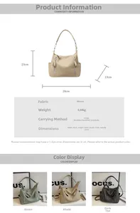 Detailed size guide and color options for large woven tote bag with side zippers