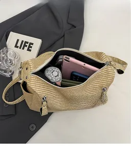 Internal view of a large woven tote bag showing space for tablet and daily items
