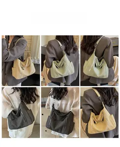 Detailed views of woven tote bags with horizontal stripes and multiple pockets