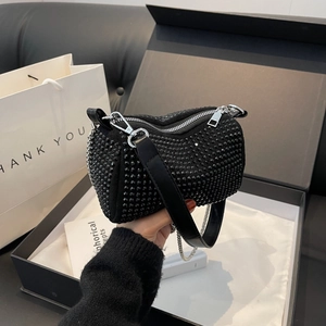 Chic black rhinestone cylinder crossbody bag in a premium gift box with white gift bag