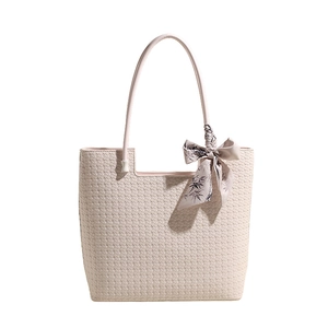 Sac fourre-tout tissé beige avec anse en soie élégante et grande capacité intérieure