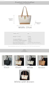 Detailed size chart and specifications for the large capacity PU leather tote bag