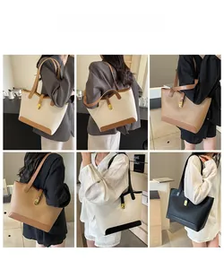 Collage of high-capacity faux leather tote bags in various colors for commuting use