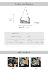 Detailed size chart for large PU leather shoulder bag with chain strap dimensions
