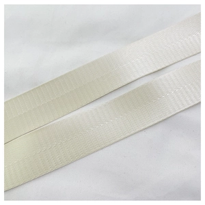 Detailed close-up of beige herringbone webbing strap with premium woven texture for handbags