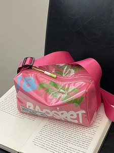Women Streetwear Graffiti Transparent Plastic Jelly Crossbody Bag Wide Shoulder Strap Small Square Shoulder Bag Casual Trendy Travel Purse