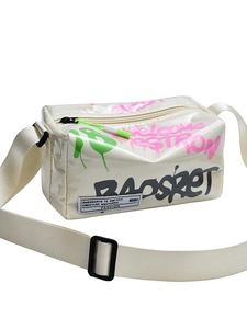 Transparent cream jelly crossbody bag with street graffiti print and wide strap