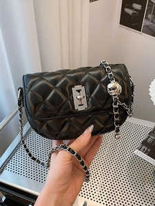 Silver chain strap quilted leather saddle bag with adjustable metal ball charm