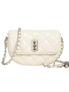 Chic cream white quilted saddle bag with silver chain strap and glossy finish