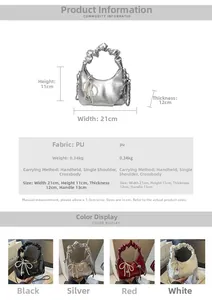 Size chart for pleated handbag with detailed dimensions and fabric specifications