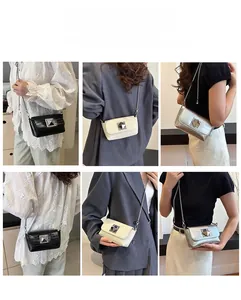Detail showing multiple ways to wear the square chain bag with star stud embellishment