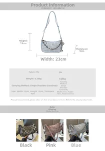 Guide des tailles montrant 23x13x9cm et le poids pour ce sac bandoulière en PU