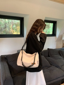 Sac Bandoulière pour Femmes en Tissu Oxford Grande Capacité Street Trend Casual Tote Avec Poignée en Corde Tressée