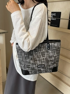 Sac cabas tissé à motif pixel chic avec garniture en cuir pour le quotidien