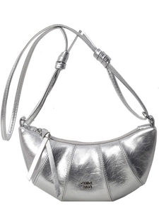Sac croissant en cuir argenté métallisé avec bandoulière et logo Chio 2nd élégant
