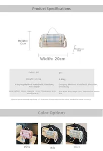 Detailed size chart for the contrast plaid PU leather crossbody bag showing 20x12x9cm dimensions
