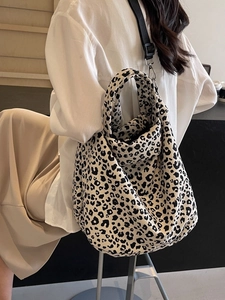 Borsa Tote in Tela con Stampa Leopardata da Donna Grande Capacità Casual Borsa a Tracolla Borsa a Mano Moda Pendolare Quotidiana