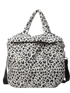 Borsa tote in tela con stampa leopardata e tracolla regolabile per donna trendy
