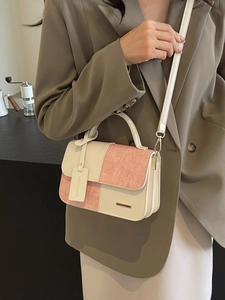 Borsa a tracolla alla moda color beige e rosa con contrasto e un manico superiore