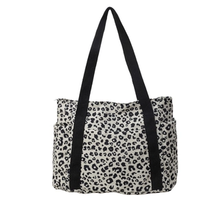 Bolso tote de lona con estampado de leopardo blanco y negro de gran capacidad diario