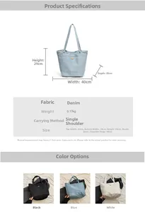 Detailed size chart and multi-color comparison of denim tote bags for daily commute