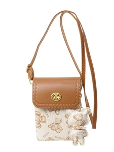Modische Kontrastfarbe Teddybär Umhängetasche in braunem und beige Leder für Damen