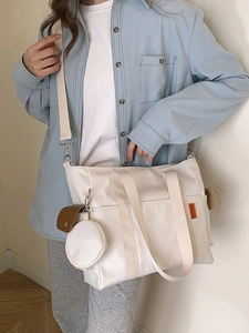 Women Large Capacity Nylon Tote Bag Minimalist Casual Crossbody Shoulder Bag With Detachable Round Coin Purse Wide Strap Commuting Bag