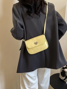 Chic yellow mini square crossbody bag with heart-shaped metal lock for women