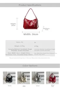 Detailed size chart and multi-color options for the glossy PU leather bow backpack