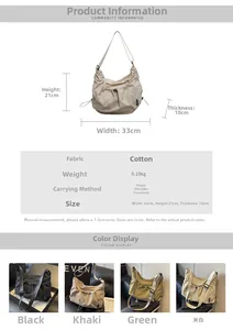 Detailed size chart for pleated crossbody bag showing 33cm width and nylon material