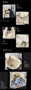 Detail of adjustable strap and smooth zipper on the cream canvas crossbody bag