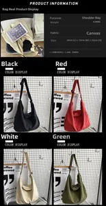 Size comparison and color variants of the large capacity canvas tote crossbody bag