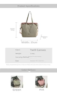 Detailed canvas tote bag specifications showing dimensions 35x31cm and weight 0.26kg