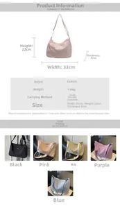 Detailed chart showing lightweight nylon crossbody bag dimensions and five color options