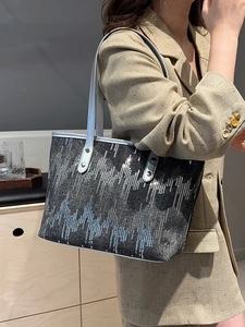 Chic large capacity tote bag with silver sequins and geometric patterns for women